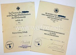 Urkundengruppe Eisernes Kreuz 2. Klasse und Kriegsverdienstkreuz 2. Klasse