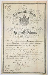 Heimatschein von 1860, Königreich Bayern, 