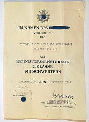 Heer - Urkunde zum Kriegsverdienstkreuz 2. Klasse mit Schwertern, Feldersatzbataillon 211