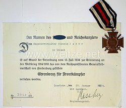 Ehrenkreuz für Frontkämpfer 1914-18 mit Urkunde