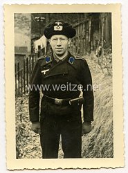 Wehrmacht Heer Foto, Angehöriger der Panzertruppe mit Panzerbarett