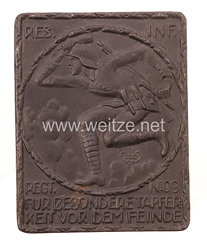 Deutsches Reich 1871 - 1918 Erster Weltkrieg nichttragbare Auszeichnungsplakette "Res. Inf. Regt. No 93 - Für besondere Tapferkeit vor dem Feinde"