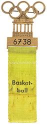 XI. Olympischen Spiele 1936 Berlin - Offizielles Teilnehmerabzeichen für einen Sportler in der Sportdisziplin Basketball