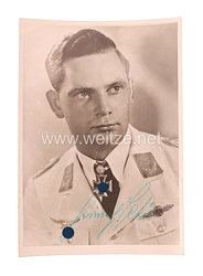 Luftwaffe - Originalfoto mit Unterschrift von Ritterkreuzträger mit Eichenlaub Oberleutnant Heinrich Setz