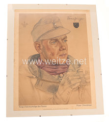 Willrich farbiges Plakat aus der Serie - " Junge Eichenlaubträger des Heeres " - Major Erich Bärenfänger - Ritterkreuzträger