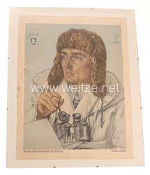 Willrich farbiges Plakat aus der Serie - " Junge Eichenlaubträger des Heeres " - Major Günter Goebel - Ritterkreuzträger