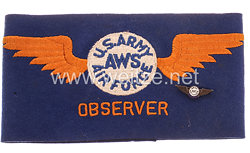 USA World War 2 : Aircraft Warning Service Observer Armband and Pin 