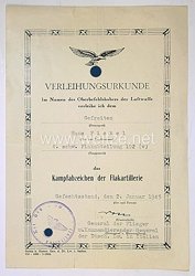 Luftwaffe - Urkunde Kampfabzeichen der Flakartillerie