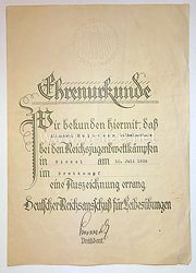 III. Reich - Ehrenurkunde: Reichsbund für Leibesübungen, Dreikampf