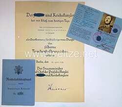 Reichsluftschutzbund Amtsträger-Ausweise + Urkunde zum Treudienst Ehrenzeichen