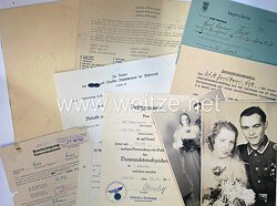 III. Reich - kleine Urkunden und Dokumentengruppe eines Gefreiten, 1.Komp. Nachrichten Abteilung 62, später Bau Btl 208, + Fotos