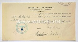 Panzerschiff " Admiral Graf Spee " - Kriegsgefangenschaft/Internierung in Argentinien - Passierschein für das Besatzungsmitglied Kühne
