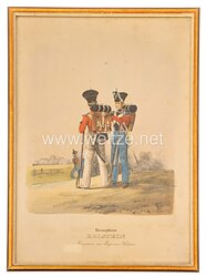 Herzogtum Holstein gerahmte handkolorierte Lithographie «Musquetiere vom Regiment Holstein.»