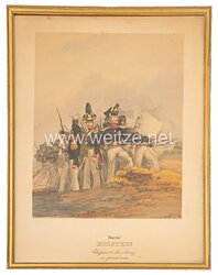 Herzogtum Holstein gerahmte handkolorierte Lithographie «Chasseurs de Lauenburg en grande tenu»