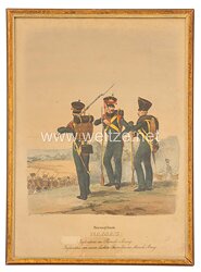 Herzogtum Nassau gerahmte handkolorierte Lithographie «Infanterie im Parade-Anzug»