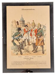 Lübeck gerahmte Uniformtafel von Knötel «Lübecker Militär um 1809»