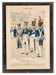 Lübeck gerahmte Uniformtafel von Knötel «Lübecker Bürger-Militär 1831»
