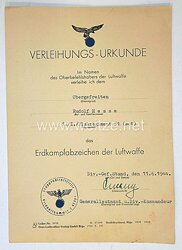 Erdkampfabzeichen der Luftwaffe - Verleihungsurkunde