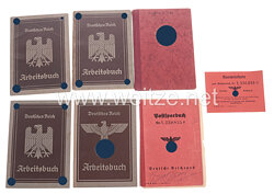 III. Reich - Konvolut von 5 x Arbeitsbücher und 1 DAF Mitgliedsbuch und Postsparbuch mit Ausweiskarte 