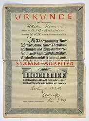 III. Reich - Firma Hochtief A.G. - Urkunde für einen Gefolgsmann
