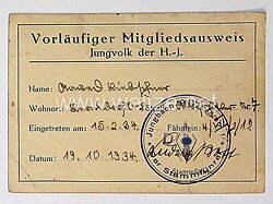 Deutsches Jungvolk ( DJ ) - Vorläufiger Mitgliedsausweis für einen Jungen des Jahrgangs 1923 im Jungbann 19IV Stamm I, Fähnlein 4/VII/2/19