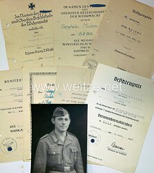 Wehrmacht Urkundengruppe eines Obergefreiten der 1.Bat./schwere Art. Abt. 101, ab 1944 5./Gren.Rgt. 217+ Foto