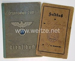 Organisation Todt ( OT ) - Dienstbuch für einen Mann des Jahrgangs 1881 aus Minden m Einsatz in Süd Ukraine 