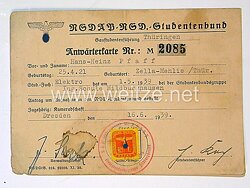 HJ - NSDAP-NSD-Studentenbund, Anwärterkarte