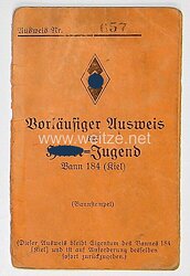 Hitler Jugend ( HJ ) - Vorläufiger - Ausweis eines Jungen im  Bann 184 ( Kiel ) 