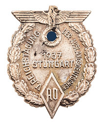 NSDAP AO Erinnerungsabzeichen in Silber für die Ehrengäste "Reichstagung der Auslandsdeutschen Stuttgart 1937"
