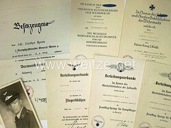 Luftwaffe - Urkundengruppe eines Obergefreiten vom Kampfgeschwader 4 „General Wever“
