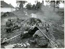 Waffen-SS Pressefoto: SS-Männer bei der Panzerabwehr mit Wendetarnhemd in Palmenmuster