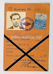 III. Reich - Ausweis Metallwerke Alfred Schwarz in Hameln  