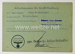 III. Reich - Arbeitsausweis für Groß Hamburg 