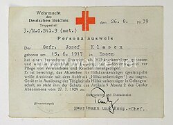 Wehrmacht Personalausweis zur Verwendung als Hilfskrankenträger