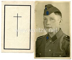 Waffen-SS Portraitfoto und Sterbekarte eines SS-Schützen der Division "Totenkopf", der am 16.10.1942 im Kaukasus gefallen ist