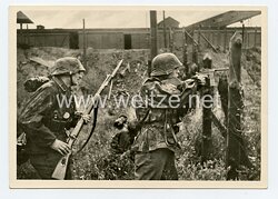 Waffen-SS - Propaganda-Postkarte - " Unsere Waffen-SS " - Besetzung eines Bahnhofs im Osten