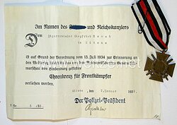 Ehrenkreuz für Frontkämpfer 1914-18 mit Urkunde