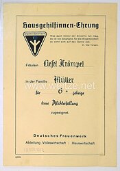 III. Reich - Deutsches Frauenwerk, Hausgehilfinnen - Ehrung