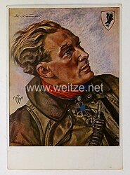 Luftwaffe - Willrich farbige Propaganda-Postkarte - Ritterkreuzträger Hauptmann Baumbach