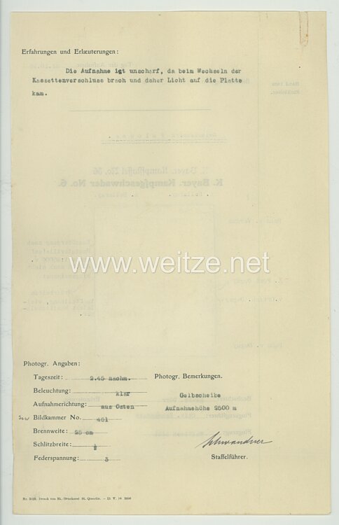 Fliegerei 1. Weltkrieg - Königl.Bayer. Kampfgeschwader No. 6 - Bildmeldung No. 76 vom 31.10.1916 Bild 2
