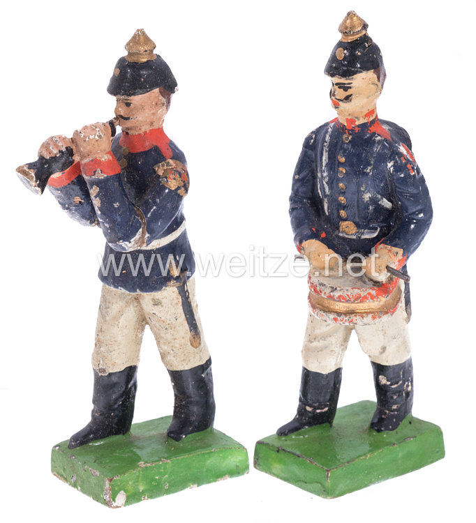 1. Weltkrieg Preussen 2 Musiker in blauer Uniform marschierend ( Trommler und Klarinettenbläser )