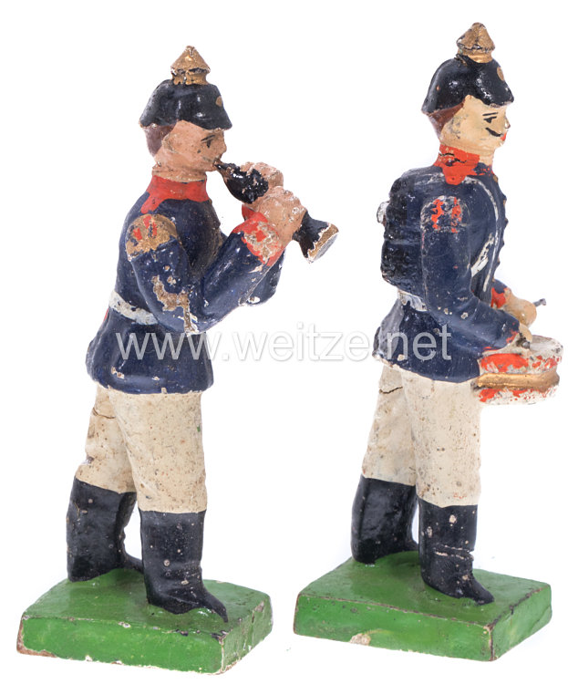 1. Weltkrieg Preussen 2 Musiker in blauer Uniform marschierend ( Trommler und Klarinettenbläser ) Bild 2