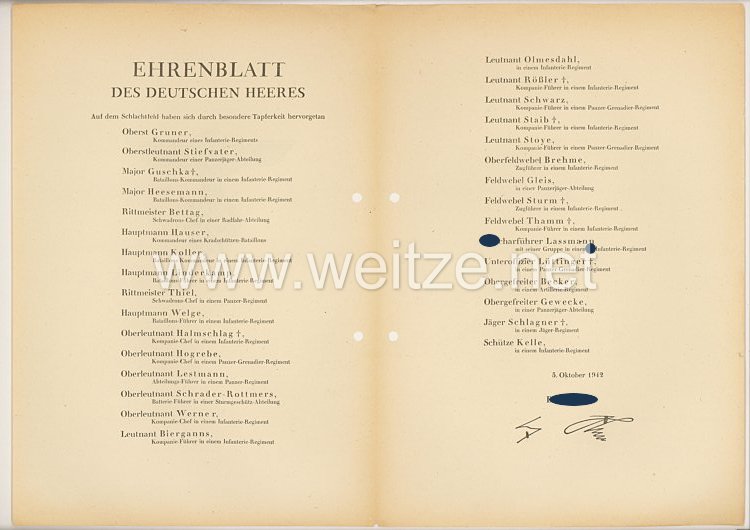 Ehrenblatt des deutschen Heeres - Ausgabe vom 5. Oktober 1942