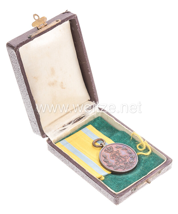 Sachsen Königreich Friedrich August Medaille in Bronze im weinroten Verleihungsetui