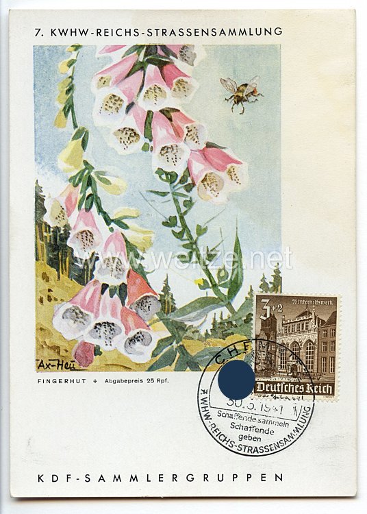 III. Reich - farbige Propaganda-Postkarte - " 7. KWHW-Reichs-Strassensammlung 1941 - Fingerhut "