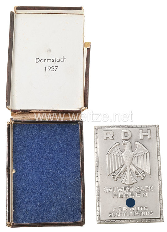 III. Reich - Reichsverband für das Deutsche Hundewesen ( RDH ) - Gau-Plakette " Für gute Zuchtleistung " in Silber Bild 2
