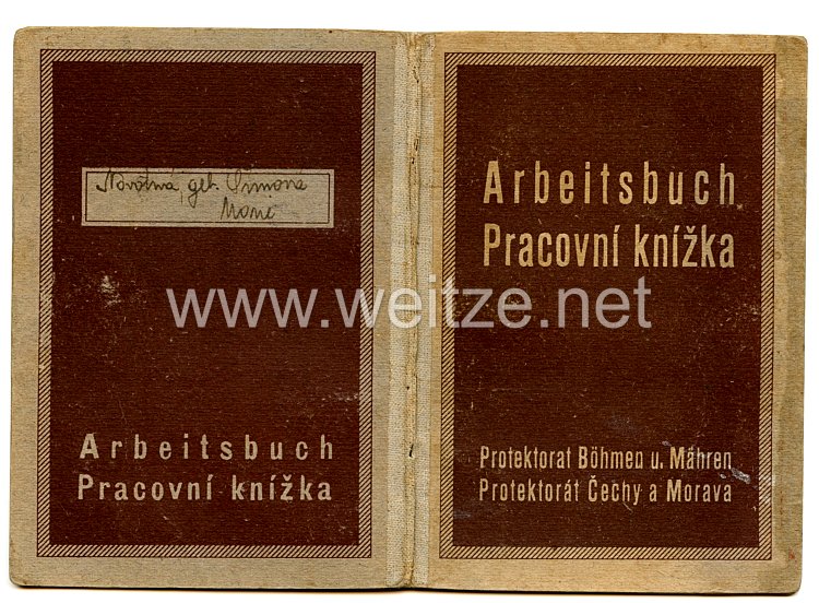 III. Reich - Protektorat Böhmen und Mähren - Arbeitsbuch für eine Frau des Jahrgangs 1900