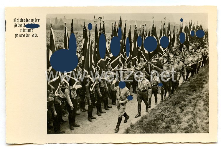 III. Reich - Propaganda-Postkarte - "Reichskanzler Adolf Hitler nimmt Parade ab "