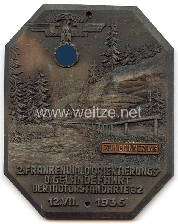 NSKK - nichttragbare Teilnehmerplakette zur Erinnerung - " 2. Frankenwald Orientierungs- u. Geländefahrt der Motorstandarte 82 12.7.1936 " 